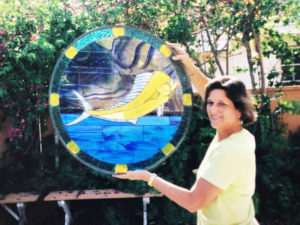 Swordfish custom stained glass panel, Stained Glass Passion, Vero Beach, Florida