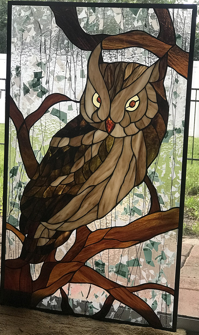 Owl stained glass panel, Stained Glass Passion, Vero Beach, Florida